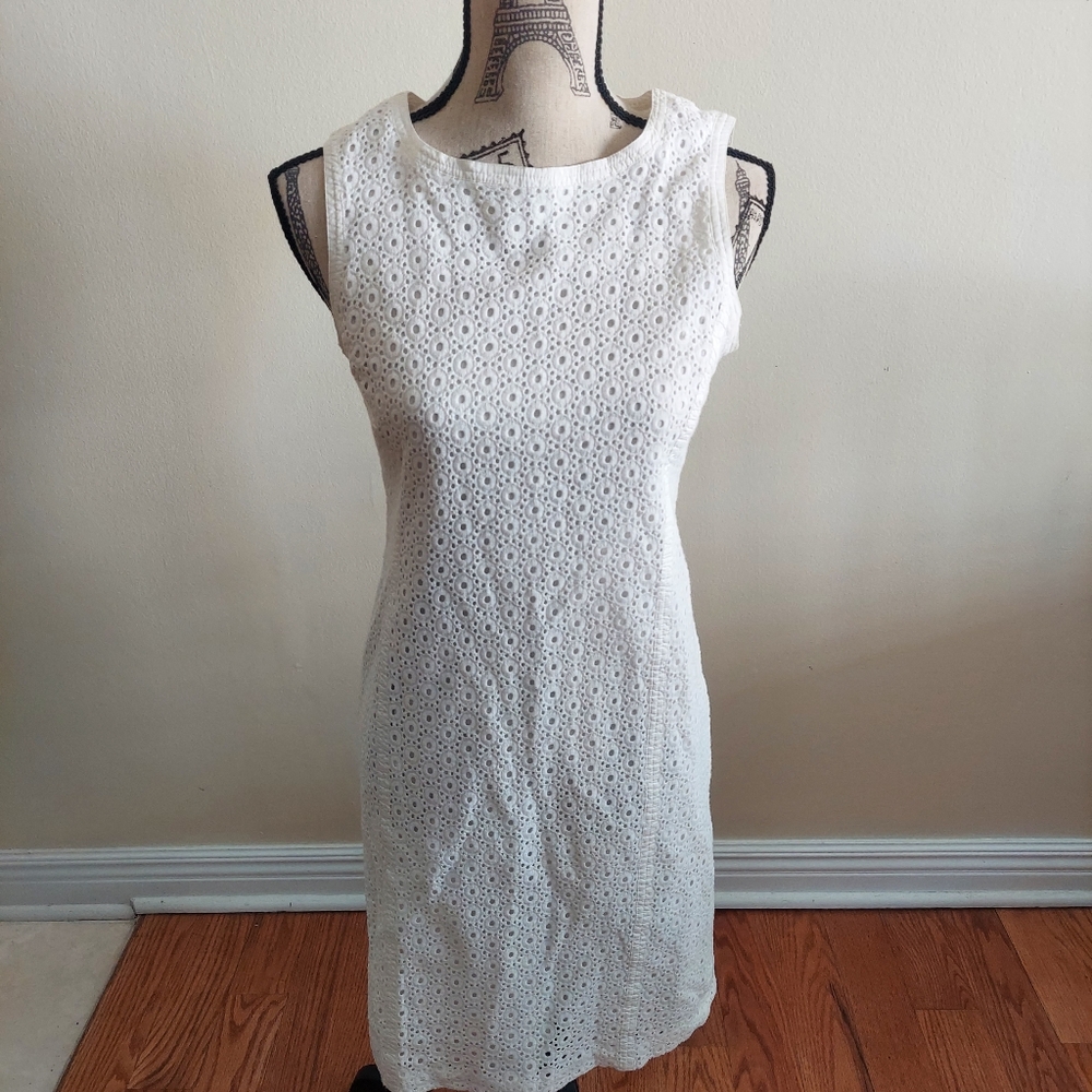 Women's Talbots White Eyelet White Fitted Lined Dress size 10